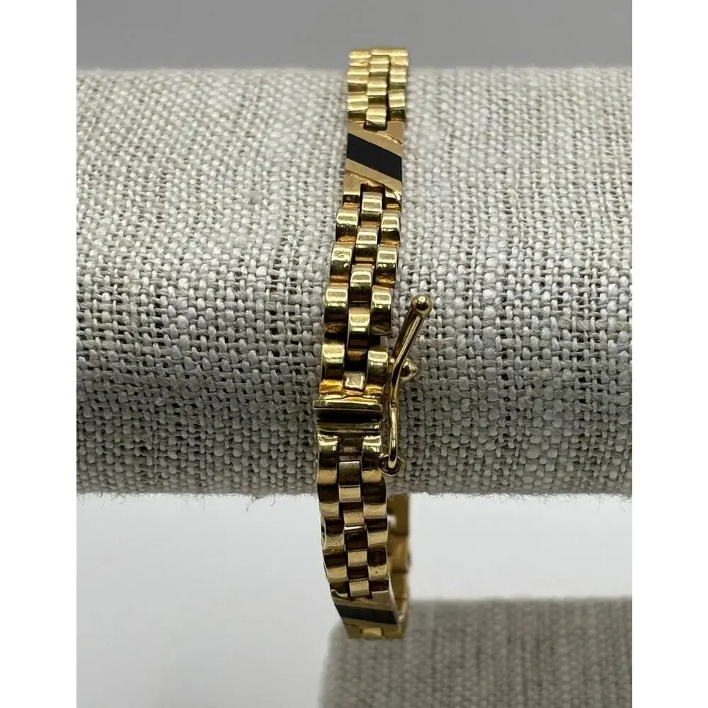 DZ 14K Solid Yellow Gold Onyx Unisex Link Bracelet 7